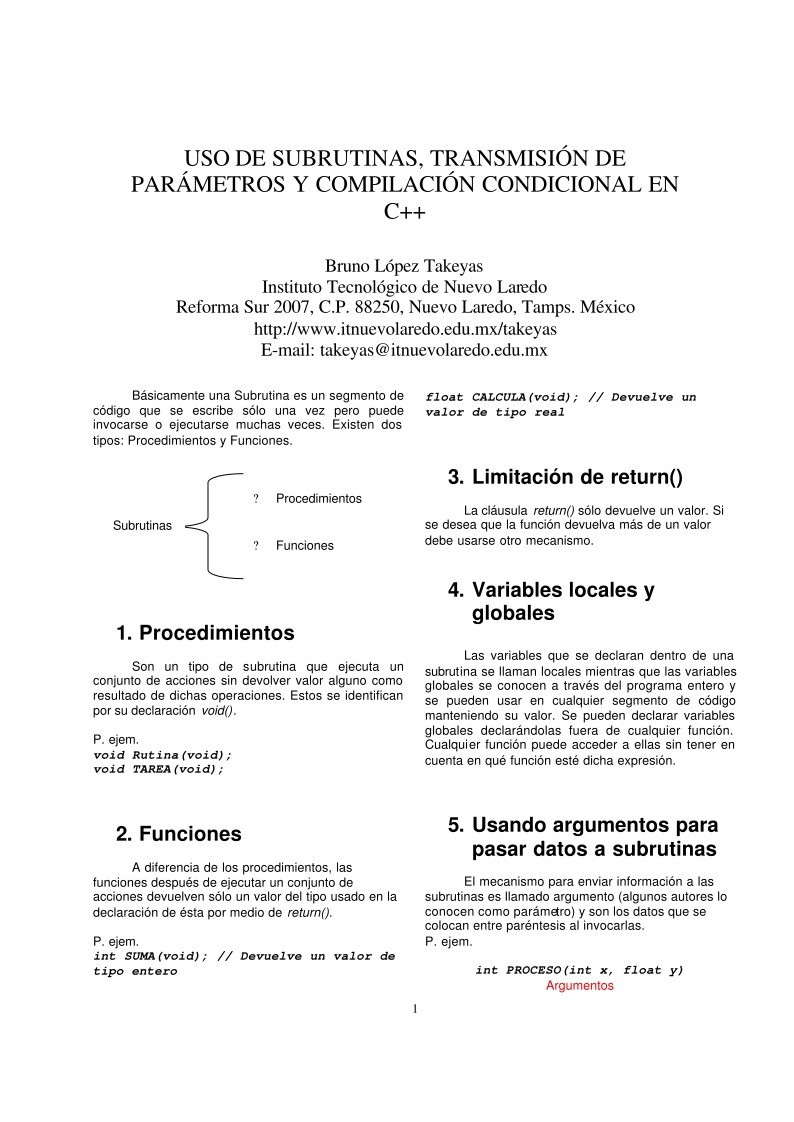 Imágen de pdf Uso de subrutinas, transmisión de parámetros y compilación condicional en C++